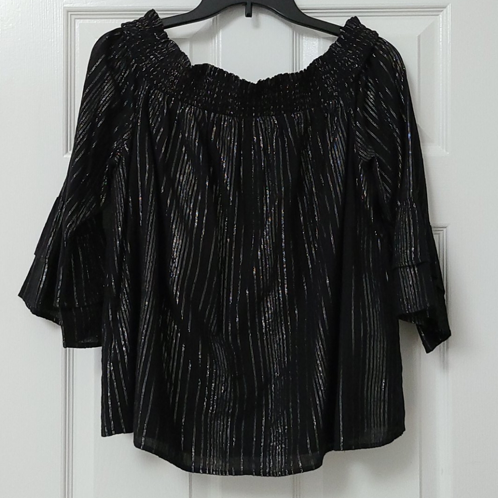 INC Beautiful classy black with silver threads, smocked neckline